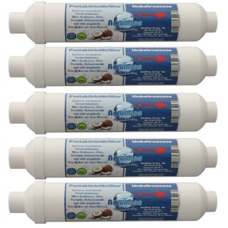 5x Aquintos Vitaflow Aktiv Inline-Kartusche Postaktivkohlefilter 10 x 2 Zoll - Easy Quick Steckanschluss 1/4 Zoll