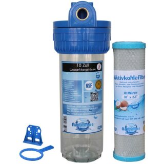 Wasserfiltergehäuse 10 Zoll - 1/2 Zoll Innengewinde Wandhalter & Filterschlüssel Aktivkohlefilter 10 µ