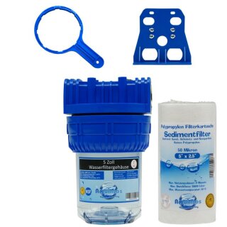 VORFILTER WASSERFILTER 1" 3/4" 1/2" PUMPENFILTER 6000 L/h FILTER HAUSWASSERWERK 1 Zoll Innengewinde Wandhalter & Filterschlüssel Inkl. 50µ Filterkerze