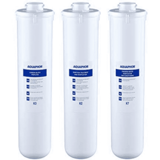 AQUAPHOR Crystal Wasserfilter Set K2 - K3 - K7 Aktivkohle Wasserfilter Kohleblock mit Keimsperre und Mikrofiltration bis 0,8 Mikrometer
