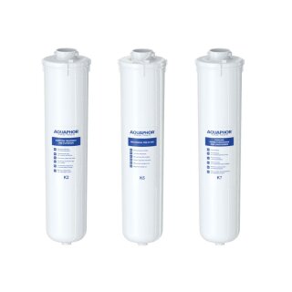 AQUAPHOR Crystal A Wasserfilter Set K2 - K5 - K7 Keimsperre gegen Bakterien, aktives Chlor, Schwermetalle, Pharmazeutika, Medikamente und Mikroplastik