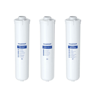 AQUAPHOR Crystal A Wasserfilter Set K2 - K5 - K7 Keimsperre gegen Bakterien, aktives Chlor, Schwermetalle, Pharmazeutika, Medikamente und Mikroplastik