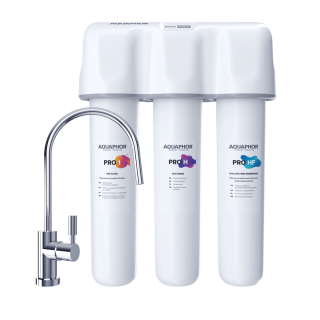 AQUAPHOR ECO PRO H TRIO Trinkwasserfiltersystem mit 1 Wege Wasserhahn Wasserenthärter mit Keimsperre und Ultrafiltration
