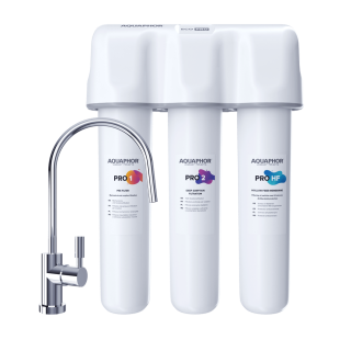 AQUAPHOR ECO PRO TRIO Aktivkohle Trinkwasserfilter mit 1 Wege Wasserhahn Kohleblock und Ultrafiltration Keimsperre bis 0,1 Mikrometer
