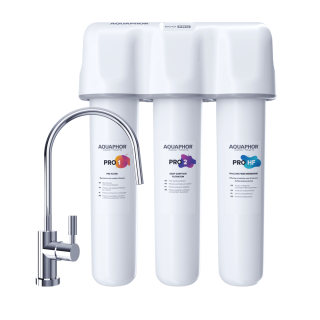 AQUAPHOR ECO PRO TRIO Aktivkohle Trinkwasserfilter mit 1 Wege Wasserhahn Kohleblock und Ultrafiltration Keimsperre bis 0,1 Mikrometer