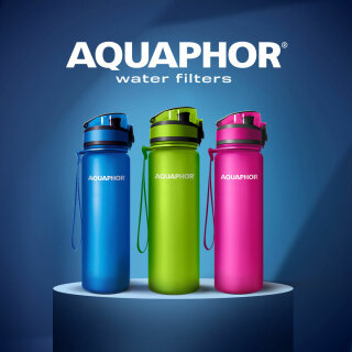 AQUAPHOR Wasserfilter-Trinkflasche CITY 0,5L mit Aktivkohle-Wasserfilter aus Kokosnussschalen in 6 verschiedenen Farben