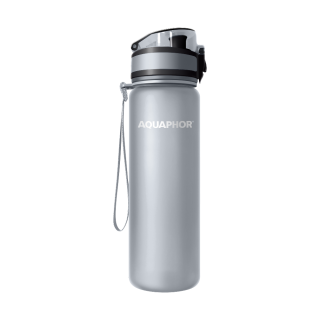 AQUAPHOR Wasserfilter-Trinkflasche CITY Grau 0,5L mit Aktivkohle-Wasserfilter aus Kokosnussschalen für 150 Liter gefiltertes Trinkwasser