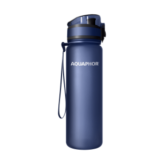 AQUAPHOR Wasserfilter-Trinkflasche CITY Dunkel-Blau 0,5L mit Aktivkohle-Wasserfilter aus Kokosnussschalen für 150 Liter gefiltertes Trinkwasser