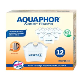 AQUAPHOR MAXFOR+ H Filterkartusche 12er Pack Wasserfilter mit EXTRA KALKSCHUTZ AQUALEN für Tischwasserfilter