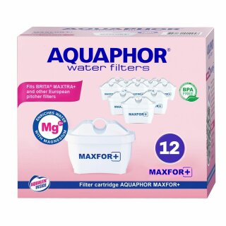 AQUAPHOR MAXPHOR+ MG Filterkartusche Trinkwasserfilter 12er Pack mit AQUALEN und Magnesium + für Tischwasserfilter