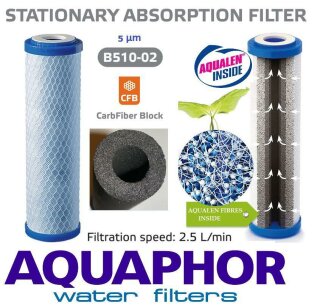 AQUAPHOR B510-02 Aktivkohlefilter Aktivkohleblock Trinkwasserfilter 10 Zoll x 2,5 Zoll in 3 - 5 Mikron CarbFiber Block-Technologie