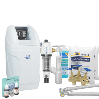 Aquintos MKB40 ECO-Line Wasserenthärtungsanlage • Entkalkungsanlage inkl. 50 Kg Salz, RDX Rückspülfilter, Siphon, Härtemessbesteck, 2x Flexschläuche und Bypassventil