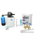 Aquintos MKC32 TOP-Line Twin Wasserenthärtungsanlage • Entkalkungsanlage inkl. Harzreiniger, Siphon, Härtemessbesteck, 2x Flexschläuche, Montageblock und 100 Kg Salz